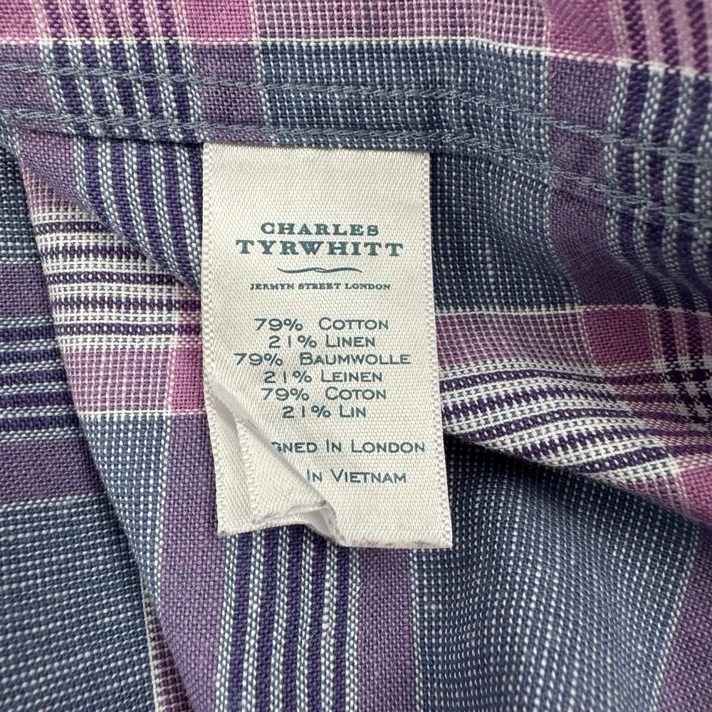 CHARLES TYRWHITT Mens Long Sleeve button Cotton/Linen CLASSIC FIT - XXL - Picture 6 of 7